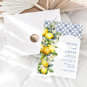 Elegant Calligraphy Lemon Mediterranean Wedding Invitation