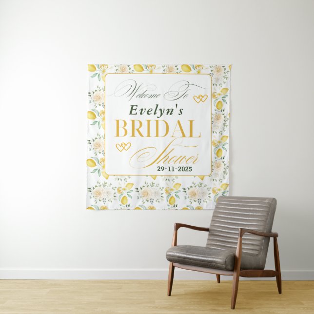 Elegant Calligraphy Lemons Pattern Bridal Shower  Tapestry (In Situ)