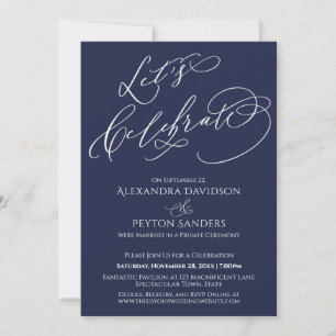 Elegant Calligraphy Let's Celebrate Navy Blue Invitation