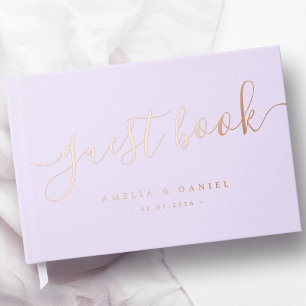 Elegant calligraphy light pastel purple wedding guest book