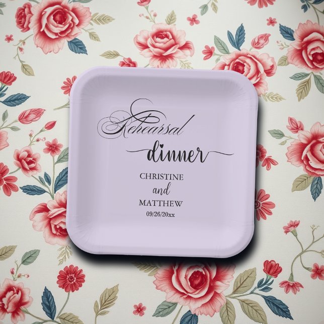 Elegant Calligraphy Light Purple Rehearsal Dinner Paper Plate (Creator Uploaded)
