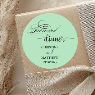 Elegant Calligraphy Light Teal Rehearsal Dinner Classic Round Sticker