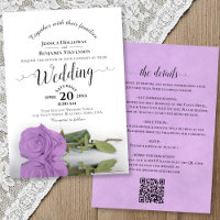 Elegant Calligraphy Lilac Rose QR Code Wedding