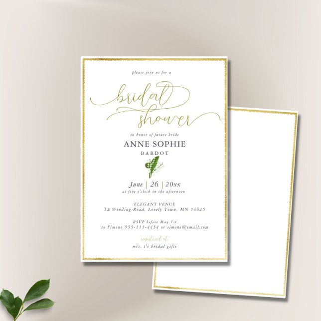 Elegant Calligraphy Lily Valley Gold Frame Bridal Invitation (Creator Uploaded)