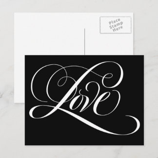 Elegant Calligraphy Love Heart Black Lettering Postcard