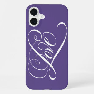 Elegant Calligraphy LOVE Heart Lettering Purple Ca iPhone 16 Plus Case