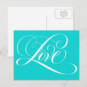 Elegant Calligraphy Love Heart Teal Aqua Blue Postcard