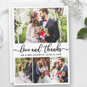 Elegant Calligraphy Love Thanks Wedding 4 Photo Thank You Card