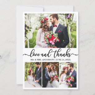 Elegant Calligraphy Love Thanks Wedding 4 Photo Thank You Card