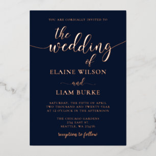 Elegant Calligraphy Luxe Navy Rose Gold Wedding 