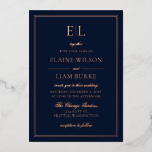 Elegant Calligraphy Luxe Navy Rose Gold Wedding  F