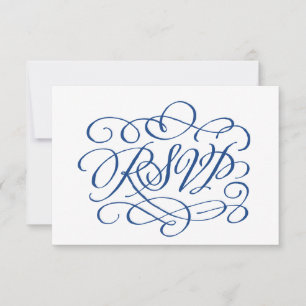 Elegant Calligraphy Marseille Blue Meal Choice RSVP Card