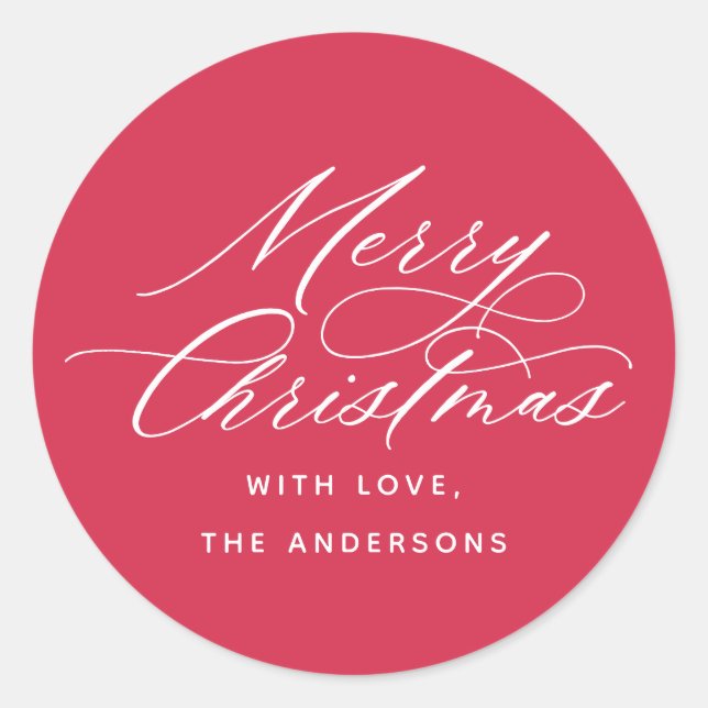 Elegant Calligraphy Merry Christmas Holiday Red Classic Round Sticker (Front)
