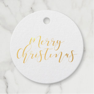 Elegant calligraphy Merry Christmas real gold foil Favour Tags