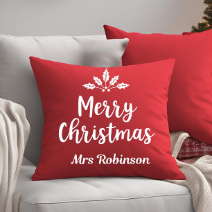 Elegant Calligraphy Merry Christmas Red Custom Cushion