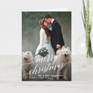 Elegant Calligraphy Merry Christmas Wedding Photo Holiday Card