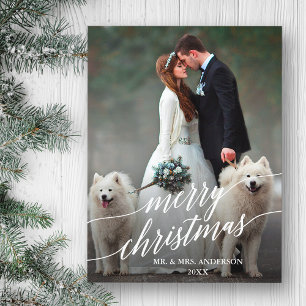Elegant Calligraphy Merry Christmas Wedding Photo Postcard