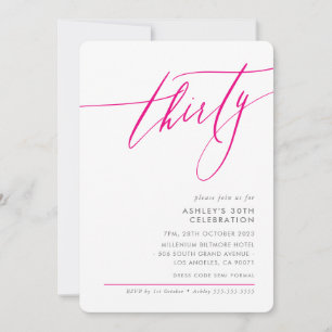 ELEGANT Calligraphy minimal 30th party hot pink Invitation