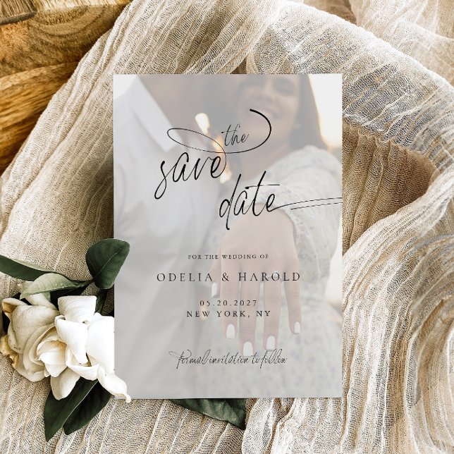 Elegant Calligraphy Minimalist Photo Save The Date Invitation (Creator Uploaded)