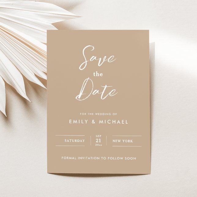 Elegant Calligraphy Minimalist Taupe Wedding Save The Date (Creator Uploaded)