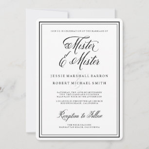 Elegant Calligraphy Mister and Mister Gay Wedding Invitation