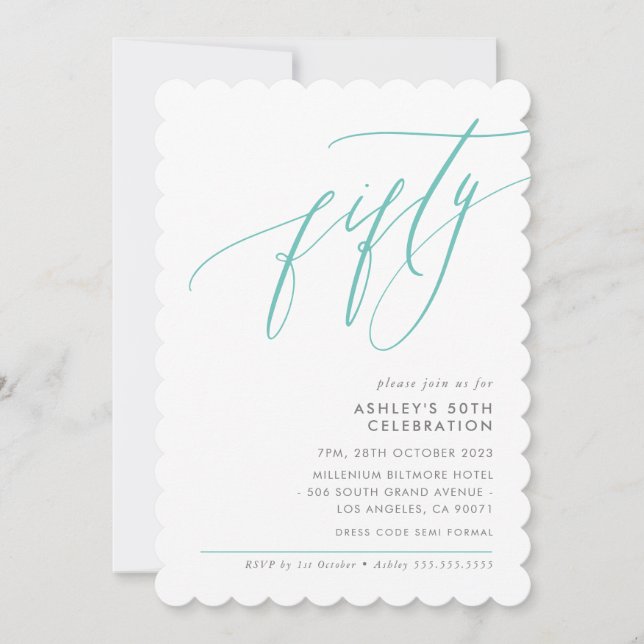 ELEGANT Calligraphy modern 50th party mint  Invitation (Front)