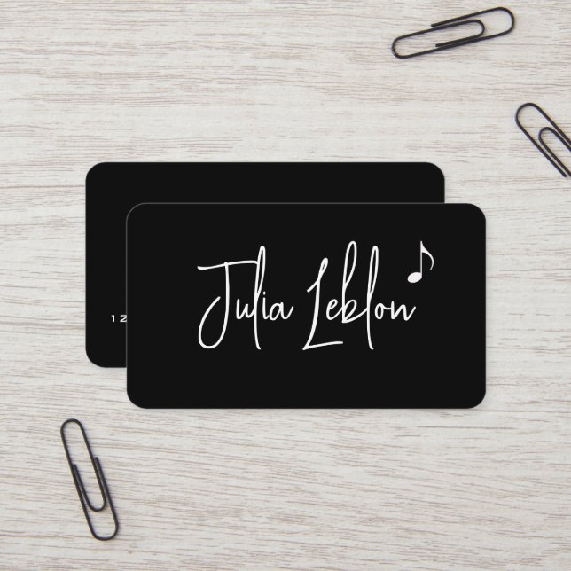 Elegant Calligraphy Modern Music Teacher Business Card (Front/Back In Situ)