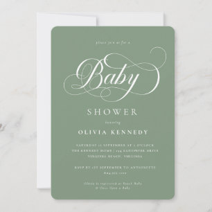 Elegant Calligraphy Modern Script Blue Baby Shower Invitation