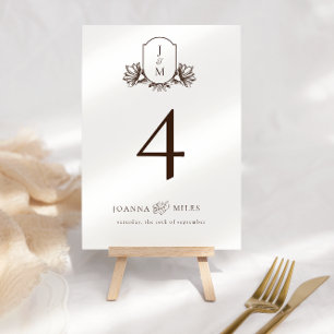 Elegant Calligraphy Monogram Crest Neutral Brown Invitation