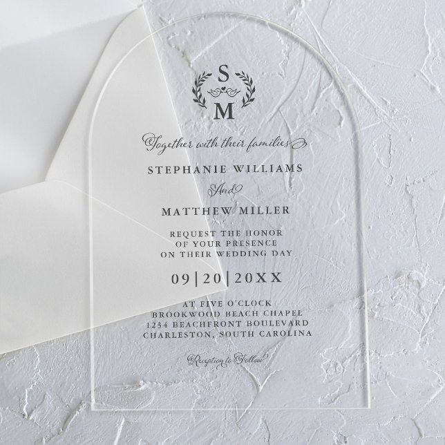 Elegant Calligraphy Monogram Crest Wedding  Acrylic Invitations (Elegant Calligraphy Monogram Crest Wedding Acrylic Invitations)