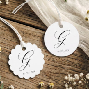 Elegant Calligraphy Monogram Initial G Wedding Favour Tags