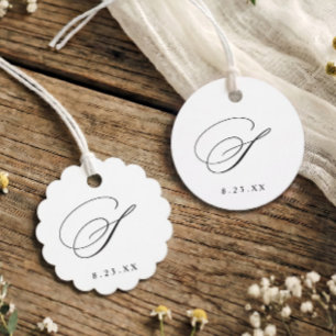 Elegant Calligraphy Monogram Initial S Wedding Favour Tags