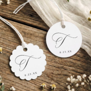 Elegant Calligraphy Monogram Initial T Wedding Favour Tags