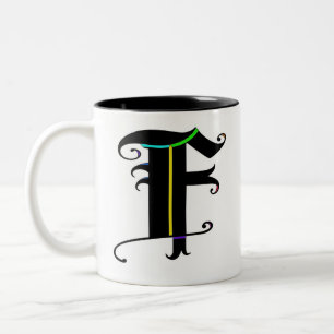 Elegant Calligraphy Monogram letter F Two-Tone Coffee Mug
