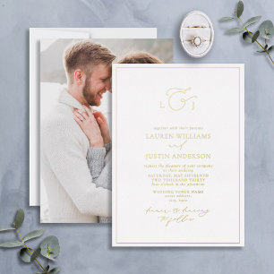 Elegant Calligraphy Monogram Photo Gold