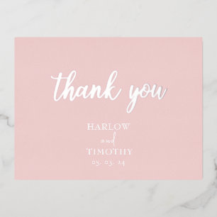 Elegant Calligraphy Monogram Pink Wedding  Foil Invitation Postcard