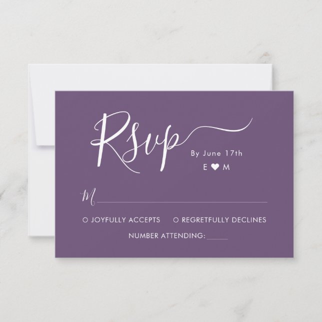 Elegant Calligraphy Monogram Purple Wedding RSVP Card (Front)
