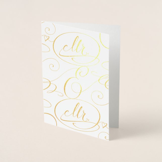 Elegant Calligraphy Mr. and Mr. Gay Men Wedding Foil Card (Front)