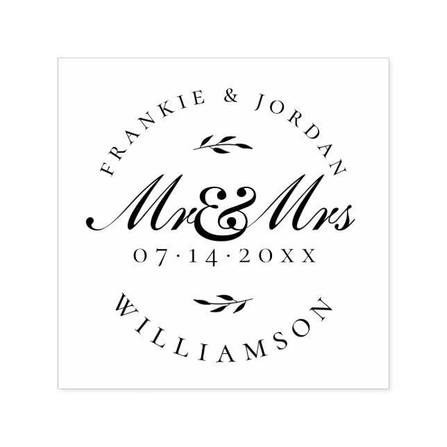 Elegant Calligraphy Mr & Mrs Wedding Save The Date Self-inking Stamp (Design)