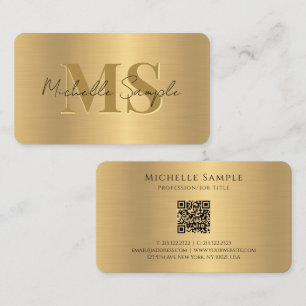 Elegant Calligraphy Name QR Code Gold Monogrammed Business Card