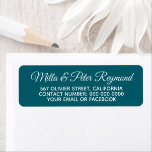 Elegant calligraphy names with address teal return address label