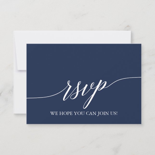 Elegant Calligraphy Navy Blue Website RSVP Card (Front)
