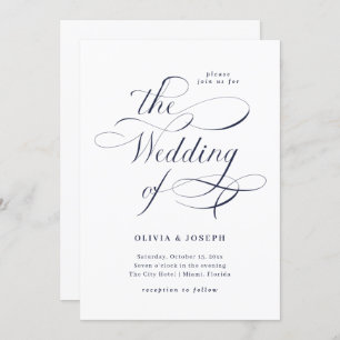 Elegant Calligraphy   Navy Blue Wedding Invitation