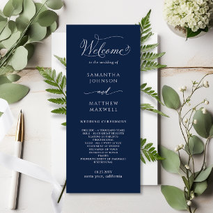 Elegant Calligraphy Navy Blue Wedding Program 