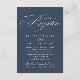 Elegant Calligraphy Navy Blue Wedding Reception Enclosure Card