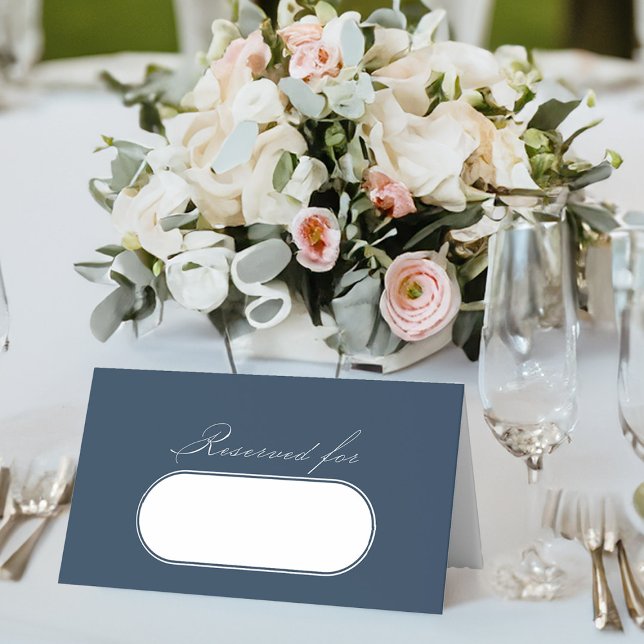 Elegant Calligraphy Navy Blue Wedding Reserved Place Card (Elegant navy blue wedding table place cards from my Wedding Colors collection)
