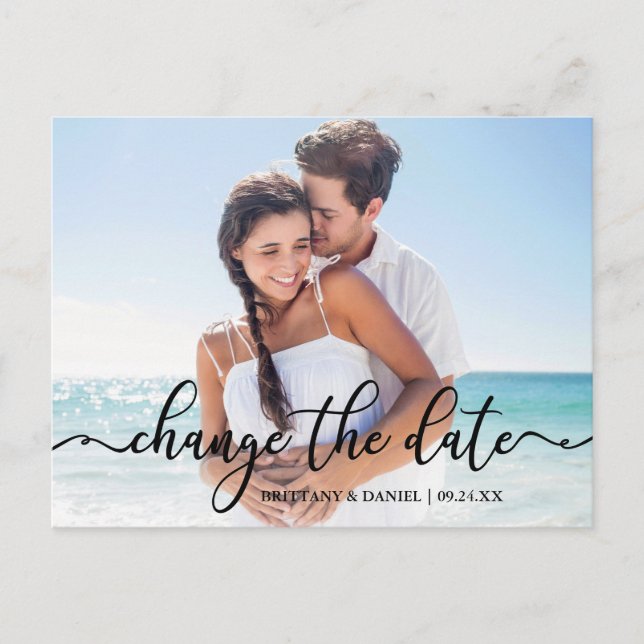 Elegant Calligraphy New Date Change The Date Postcard (Front)