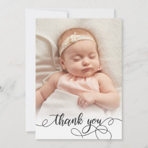 Elegant Calligraphy Newborn Baby Photo Thank You Card