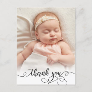 Elegant Calligraphy Newborn Baby Photo Thank You Postcard