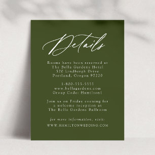 Elegant Calligraphy Olive Green Wedding Details Enclosure Card